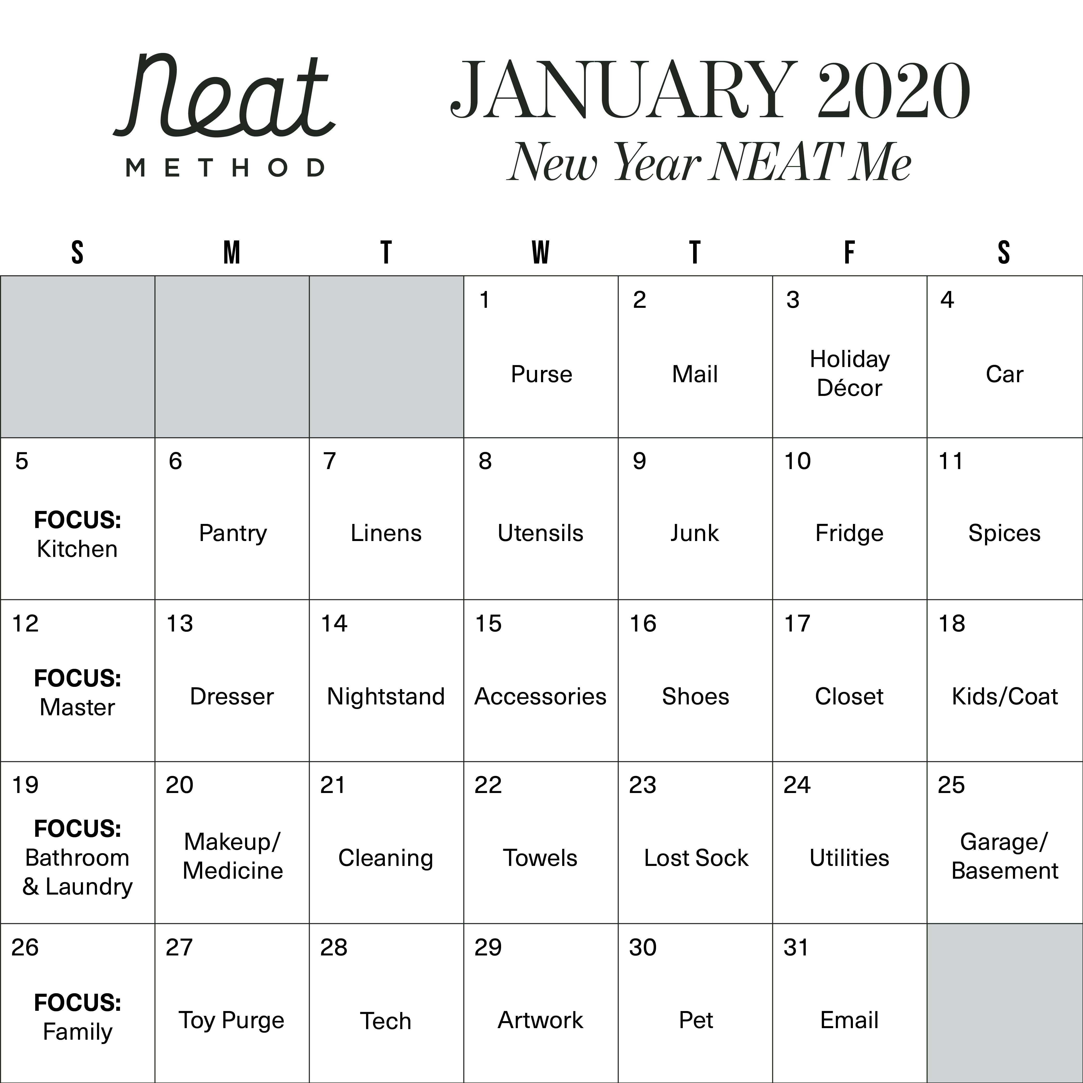 February Organizing Calendar
