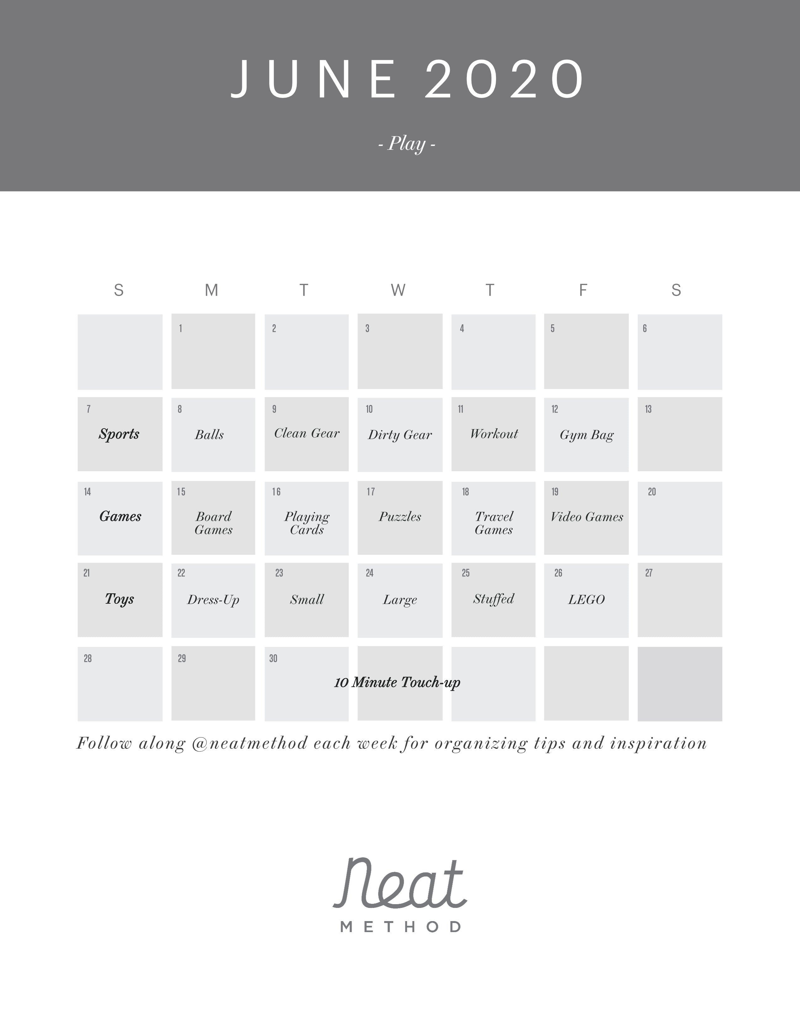 July Organizing Calendar