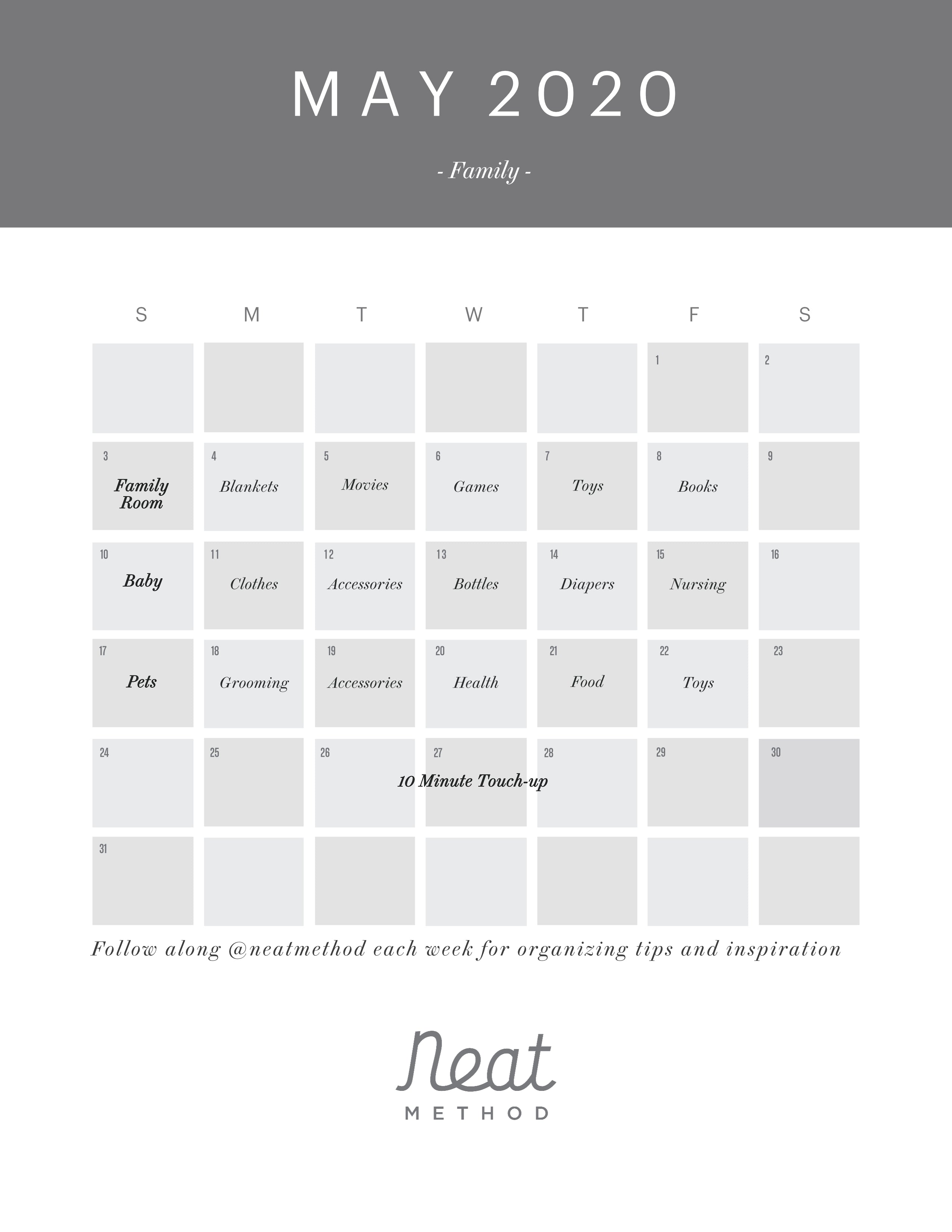 June Organizing Calendar