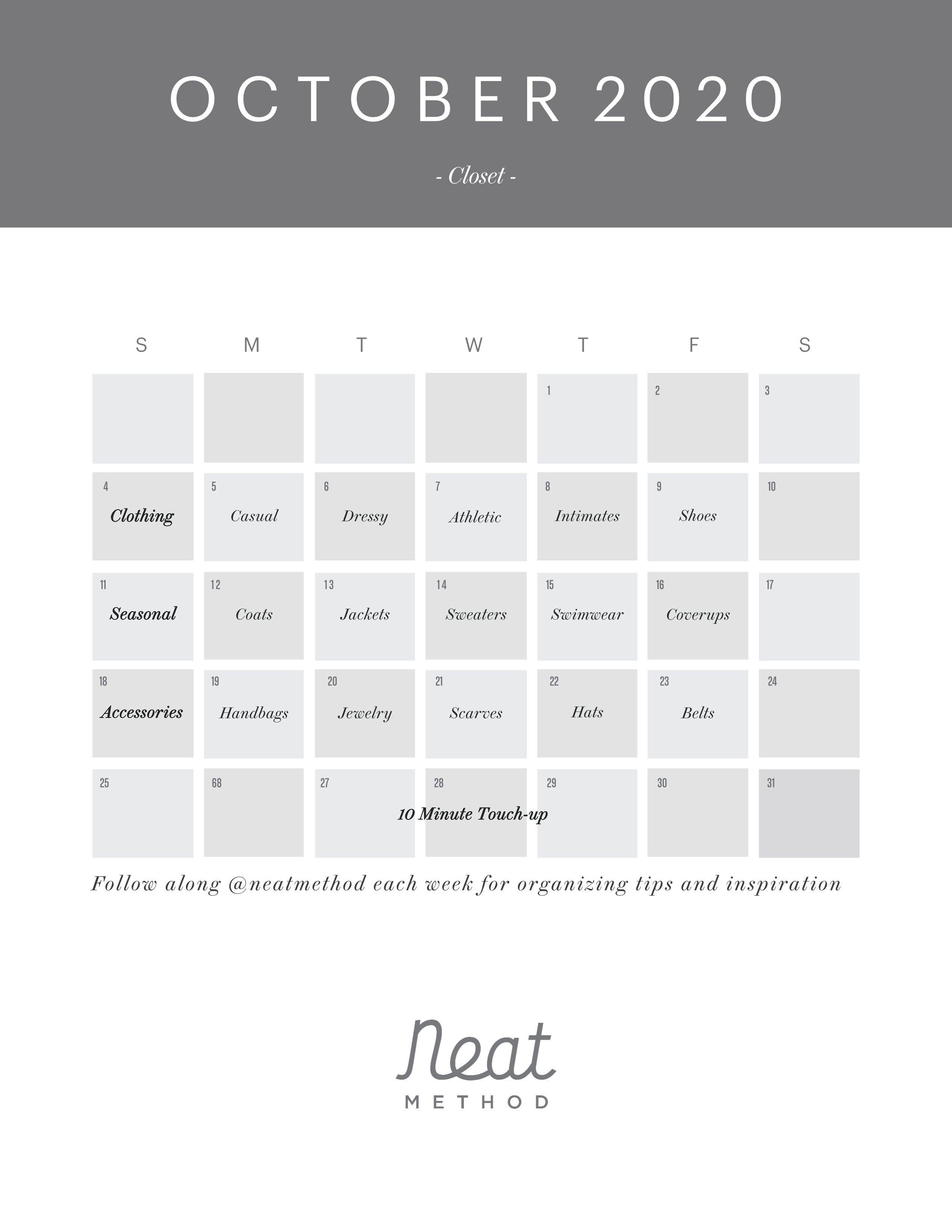 November Organizing Calendar
