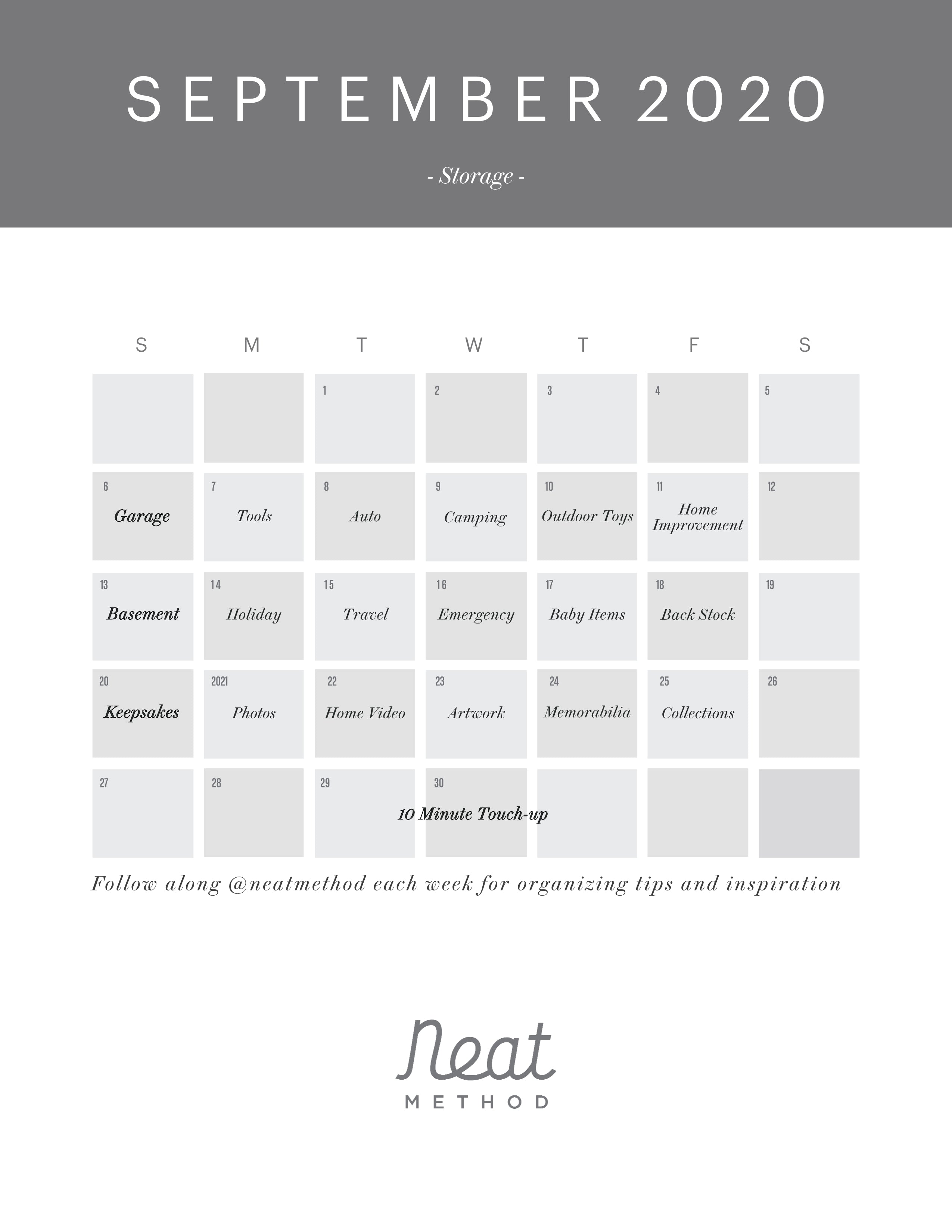 October Organizing Calendar