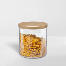 Load image into Gallery viewer, transparent storage canister with gold lid holding pasta