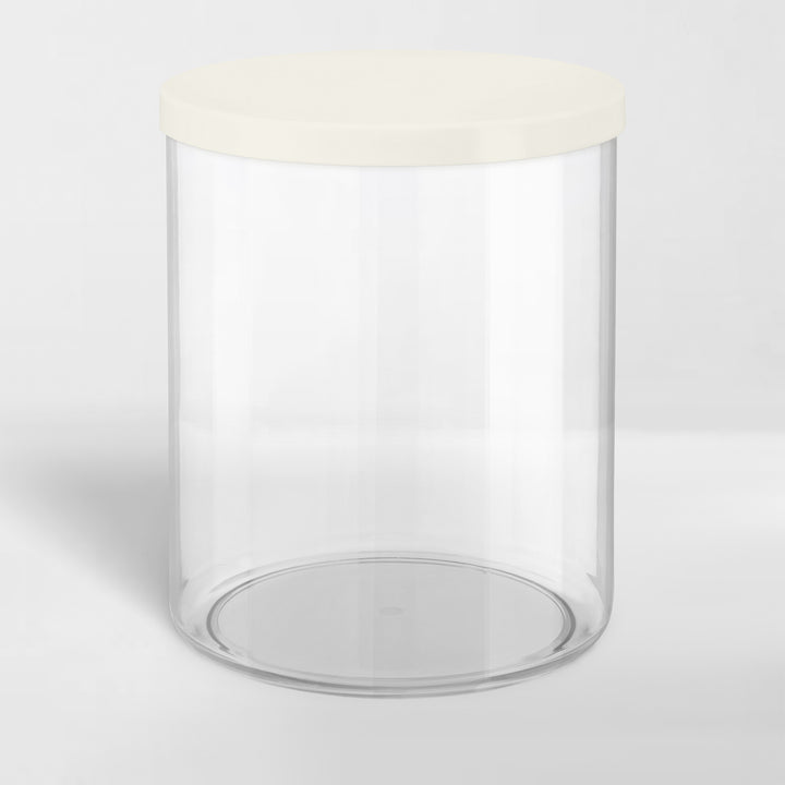 transparent storage canister with white lid