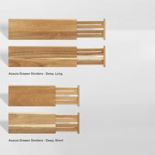 Load image into Gallery viewer, product image comparing two lengths of acacia wood drawer dividers