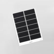 Load image into Gallery viewer, one sheet of black, blank removable labels for organizing