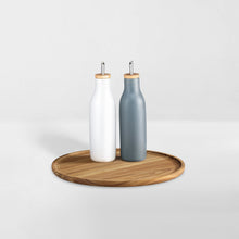 Load image into Gallery viewer, large acacia wood turntable, lazy susan with two oil cruets