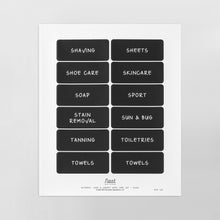 Load image into Gallery viewer, one sheet of black removable bathroom and laundry labels