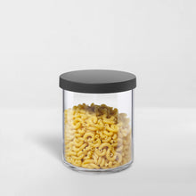 Load image into Gallery viewer, clear canister with black lid holding pasta