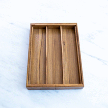 Load image into Gallery viewer, expanding acacia wood drawer insert with kitchen utensils