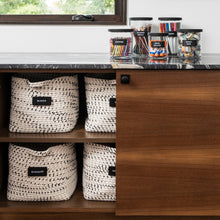 Load image into Gallery viewer, playroom cabinet with baskets and hand written black removable labels for organizing