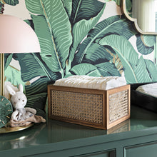 Load image into Gallery viewer, rattan basket with acacia wood frame holding diapers in a nursery