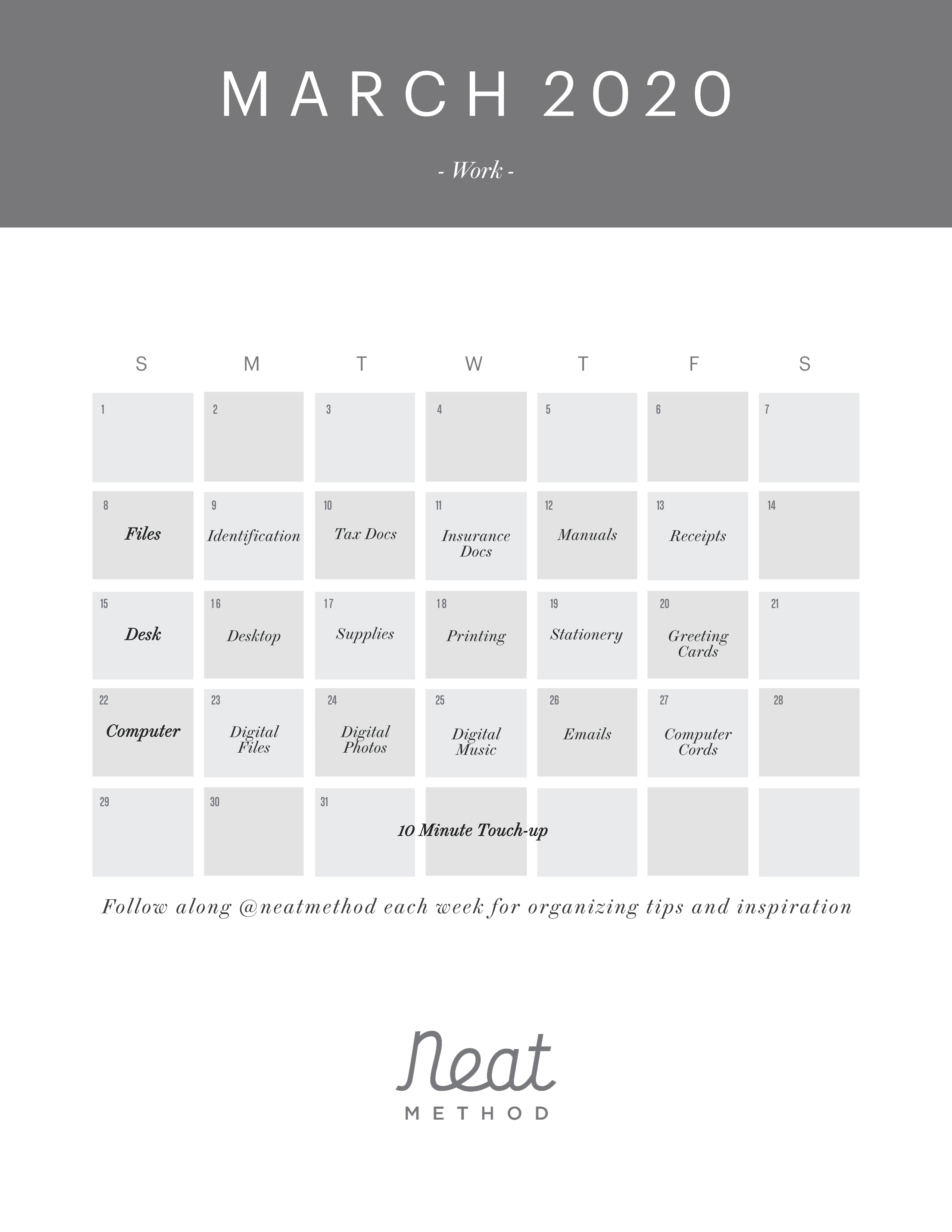 April Organizing Calendar