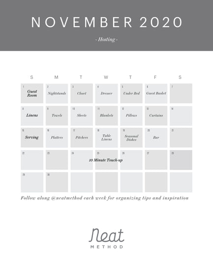 November Organizing Calendar