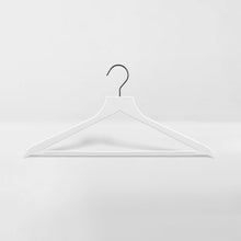 Load image into Gallery viewer, white slim, non-slip suit hanger with black hook
