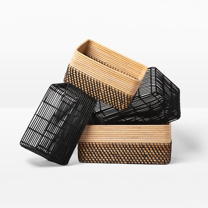 Reeded Rattan Bin