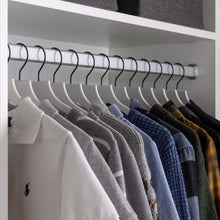 Load image into Gallery viewer, white slim, non-slip with black hook children&#39;s hangers holding sweaters
