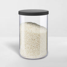 Load image into Gallery viewer, transparent storage canister with black lid holding rice
