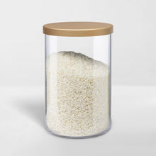 Load image into Gallery viewer, transparent storage canister with gold lid holding rice
