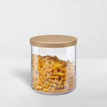 Load image into Gallery viewer, transparent storage canister with gold lid holding pasta
