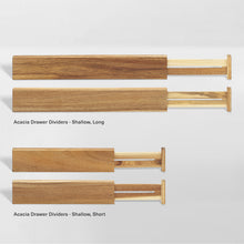 Load image into Gallery viewer, product image comparing two lengths of acacia wood drawer dividers
