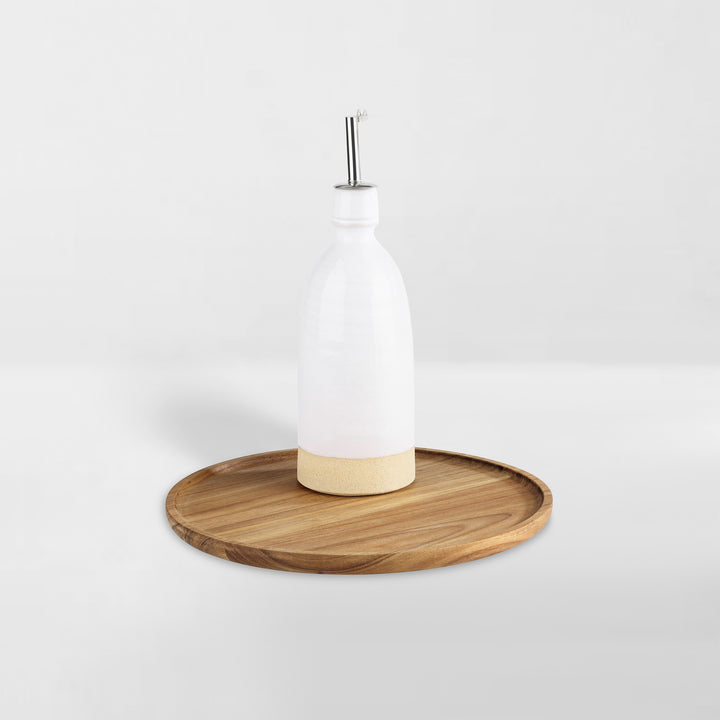 small acacia wood turntable, lazy susan with oil cruet