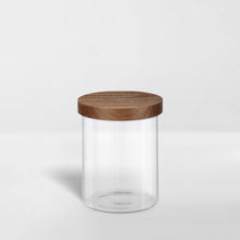 Load image into Gallery viewer, small glass jar with airtight acacia wood lid
