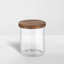 Load image into Gallery viewer, medium glass jar with airtight acacia wood lid
