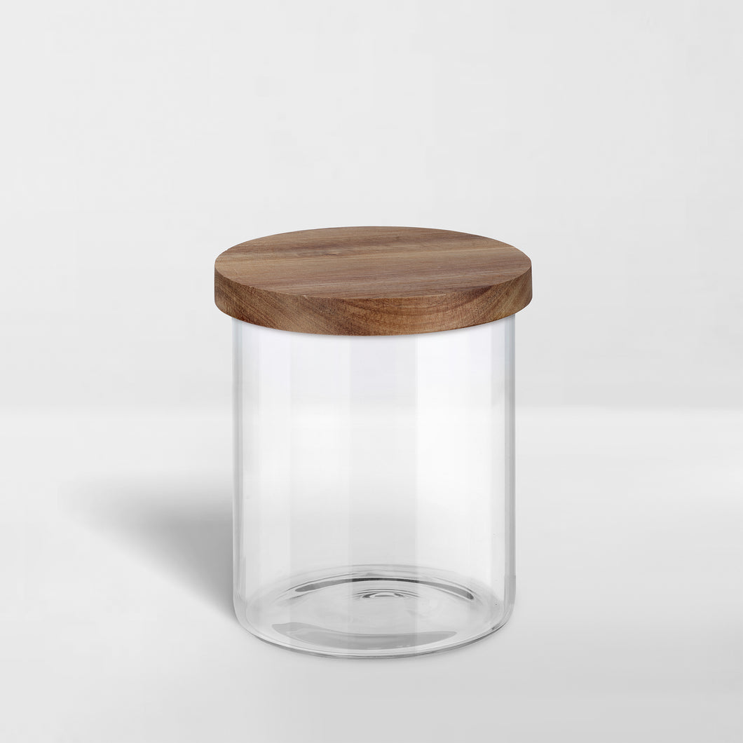medium glass jar with airtight acacia wood lid
