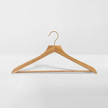 Load image into Gallery viewer, slim acacia wood suit hanger with brass metal hook
