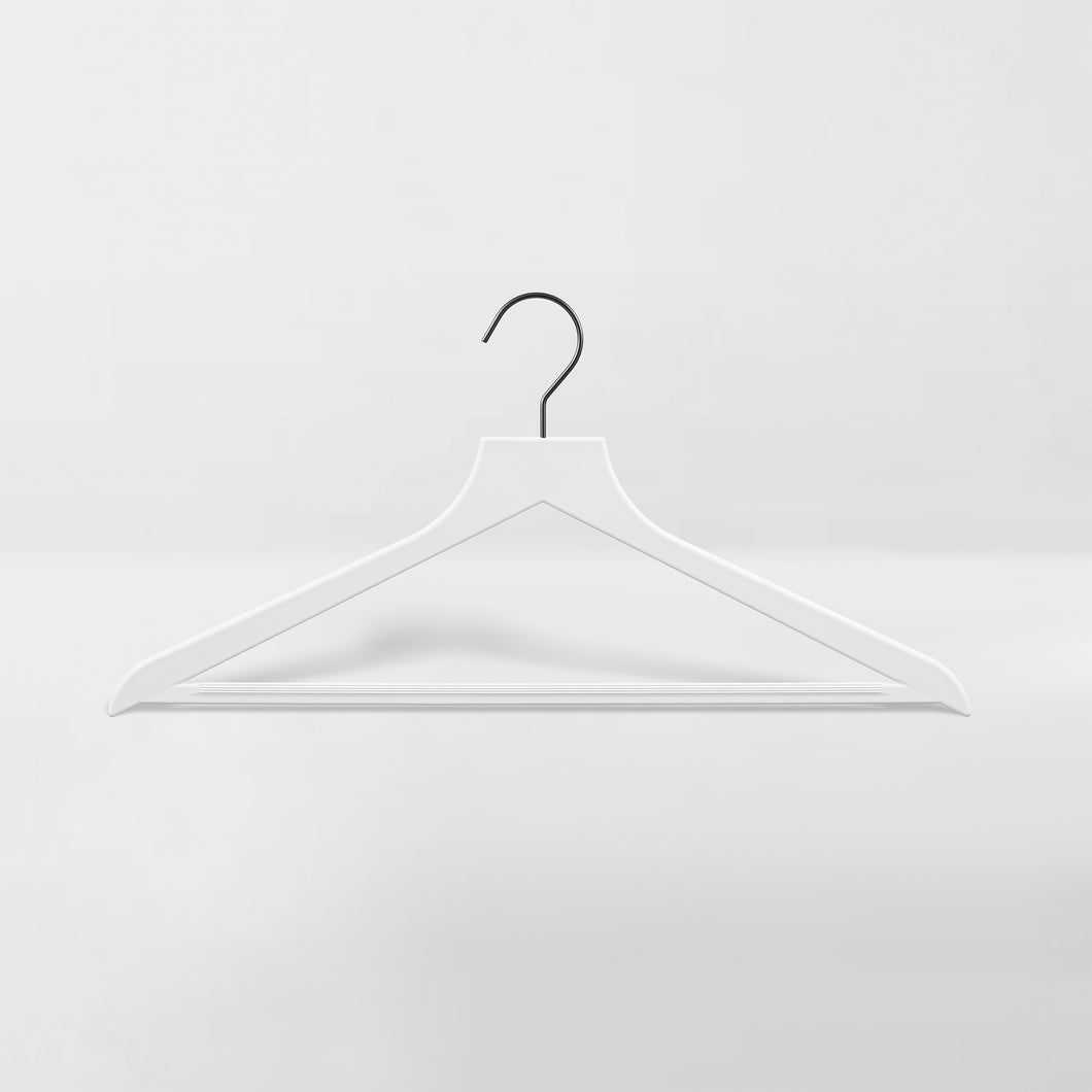 white slim, non-slip suit hanger with black hook