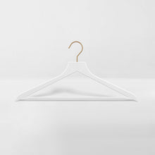 Load image into Gallery viewer, white slim, non-slip suit hanger with gold hook
