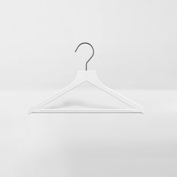 white slim, non-slip suit hanger with black hook for children
