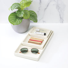 Load image into Gallery viewer, bathroom counter with white ceramic trays organizing personal items
