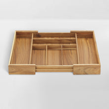 Load image into Gallery viewer, expandable acacia wood flatware drawer insert

