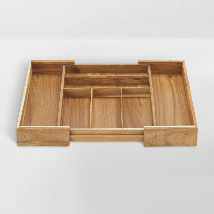 expandable acacia wood flatware drawer insert