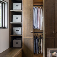 Load image into Gallery viewer, labeled fabric bins organizing men&#39;s clothes in a closet
