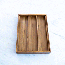 Load image into Gallery viewer, expanding acacia wood drawer insert with kitchen utensils
