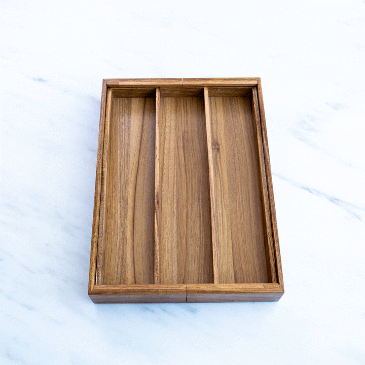 expanding acacia wood drawer insert with kitchen utensils